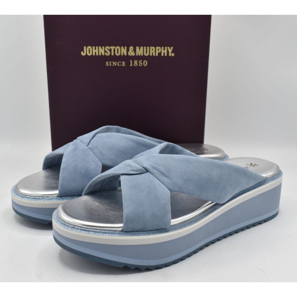 Johnston & Murphy Women Size 8.5 Grace Cross Band Slate Blue Suede Slide Sandals